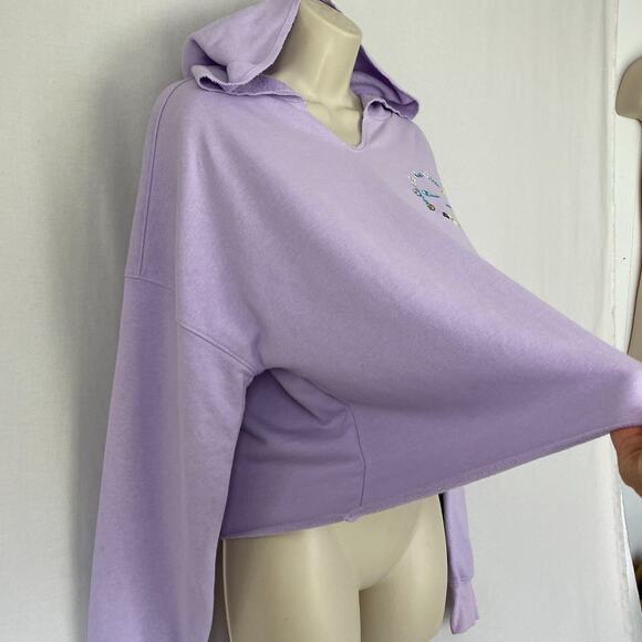 Champion Cropped Hoodie Sweatshirt Women Medium Pastel Purple Embroidered Floral - Picture 3 of 11